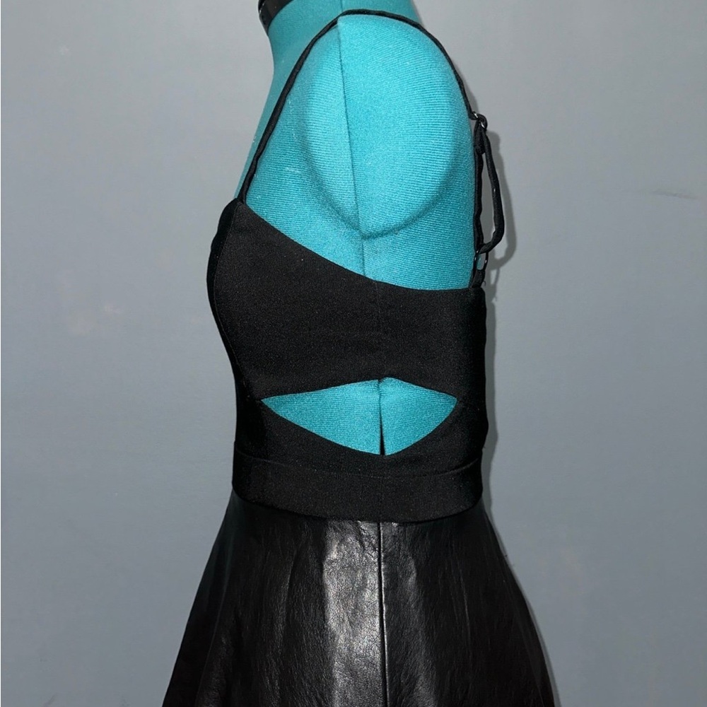 Sparkle and Fade Black Cutout Vegan Leather A Line Mini Dress Urban Outfitters